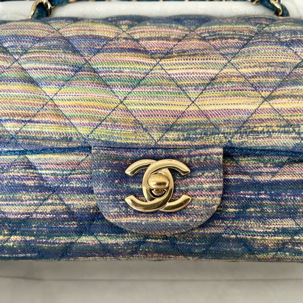 Chanel Blue and Gold Quilted Crossbody Bag Mini - Picture 3 of 15